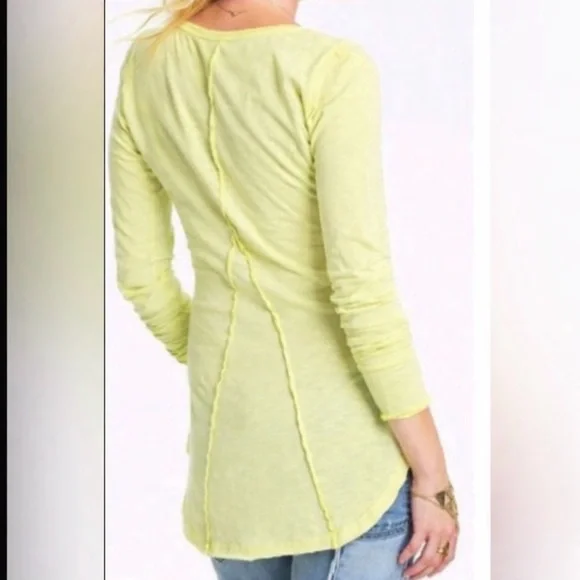 WE THE FREE PEOPLE Lou Legacy Henley Top‎ M Crochet Lace Highlighter Yellow Y2K - Picture 5 of 17